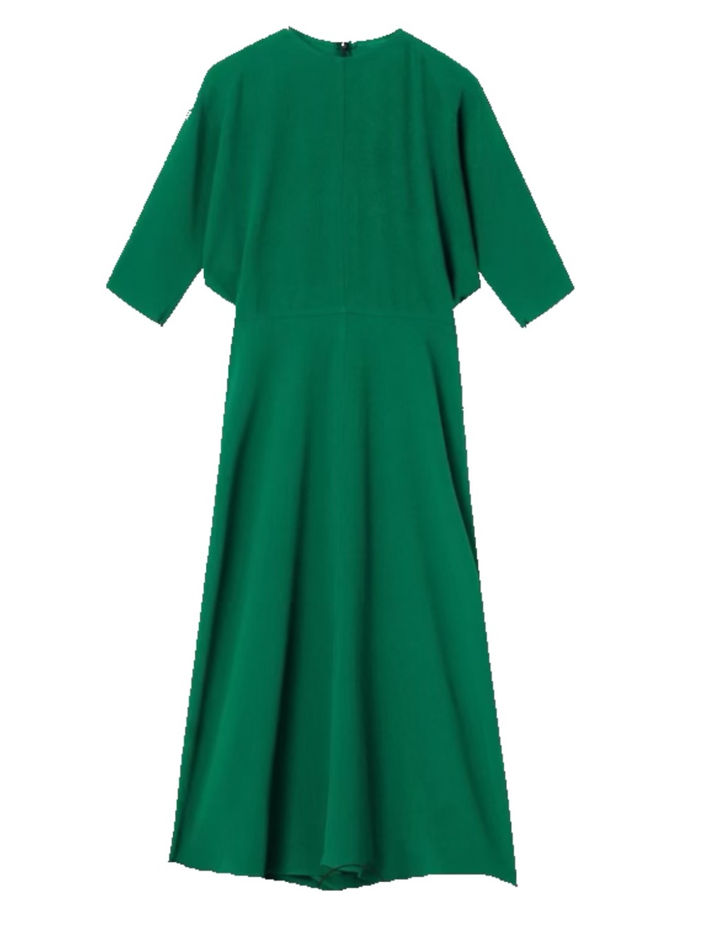 Elegant Emerald Green Midi Dress with Flared Skirt